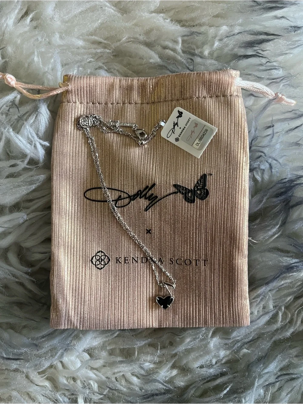 Kendra Scott Silver Necklace with Black Heart Pendant